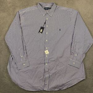 Ralph Lauren Sueded Broadcloth Shirt 4XLT Classic Fit Stripe Blue White Pony NEW